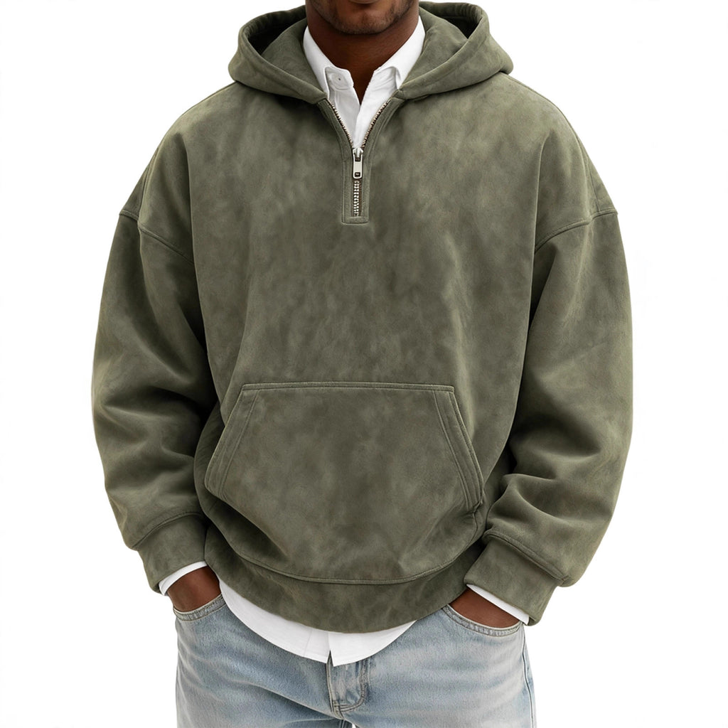 Men’s Half-Zip Fleece Hoodie – Casual Solid Color Pullover