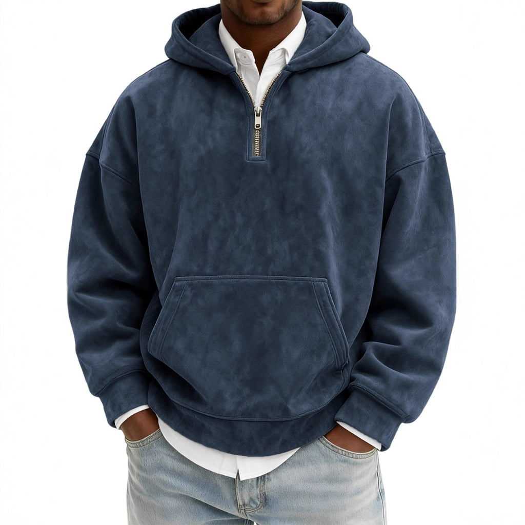 Men’s Half-Zip Fleece Hoodie – Casual Solid Color Pullover