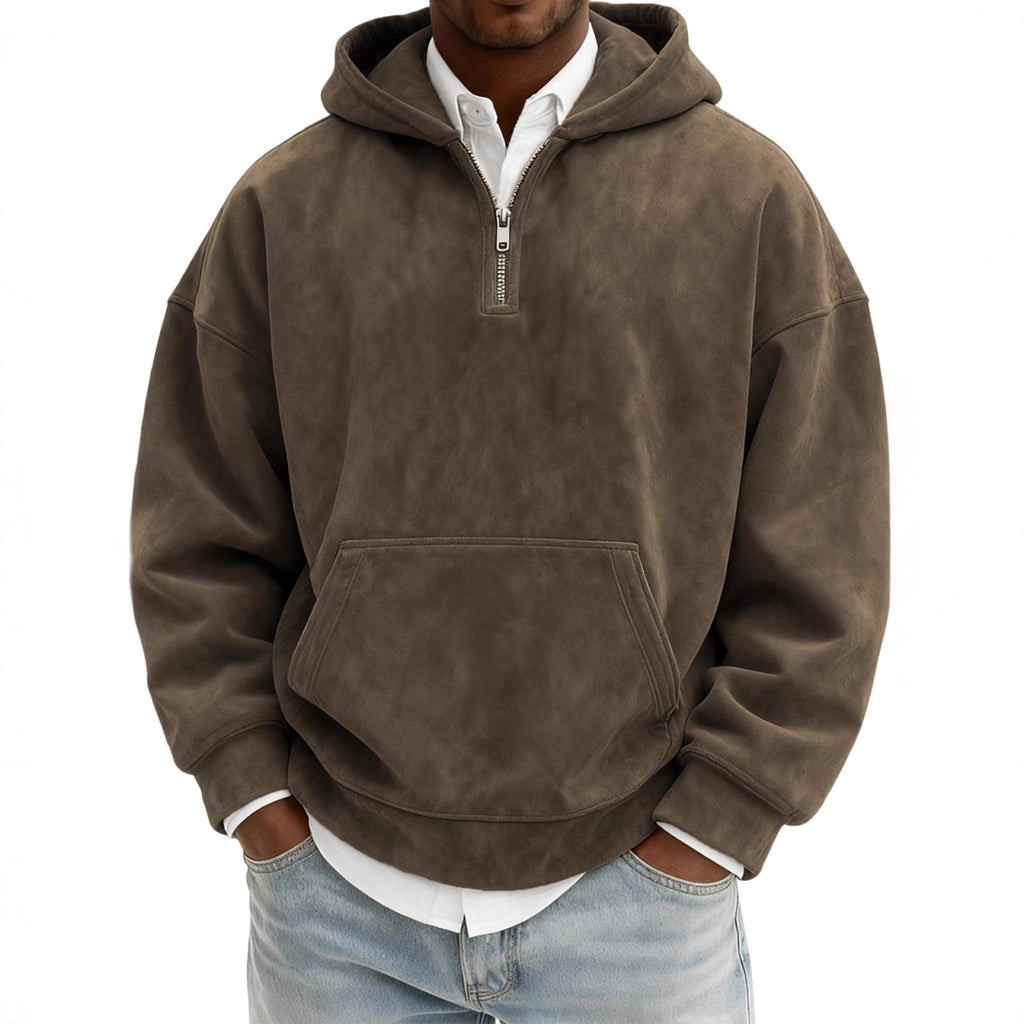 Men’s Half-Zip Fleece Hoodie – Casual Solid Color Pullover