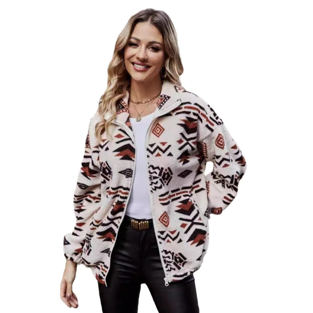 Bohemian Plush Zip Jacket with Pockets – Double-Sided Warm Cardigan