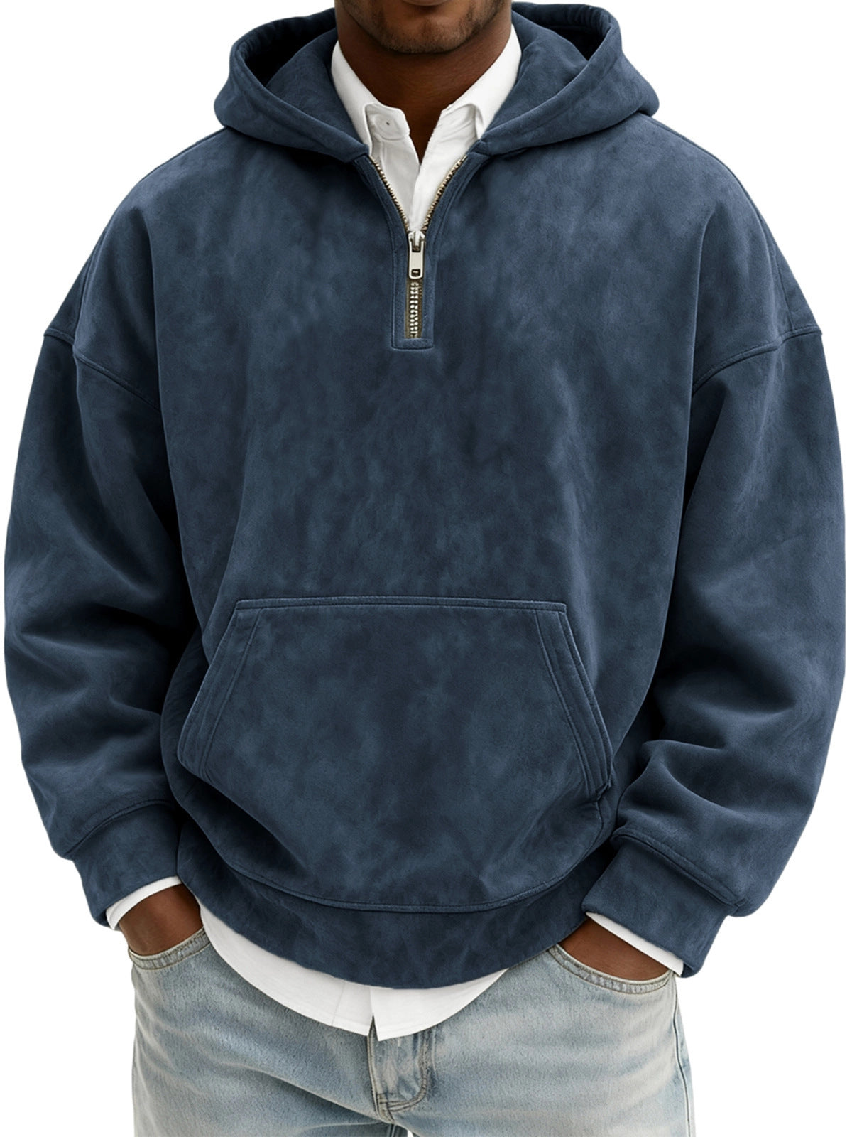 Men’s Half-Zip Fleece Hoodie – Casual Solid Color Pullover