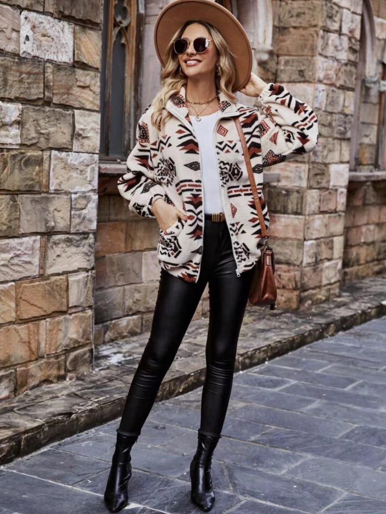 Bohemian Plush Zip Jacket with Pockets – Double-Sided Warm Cardigan