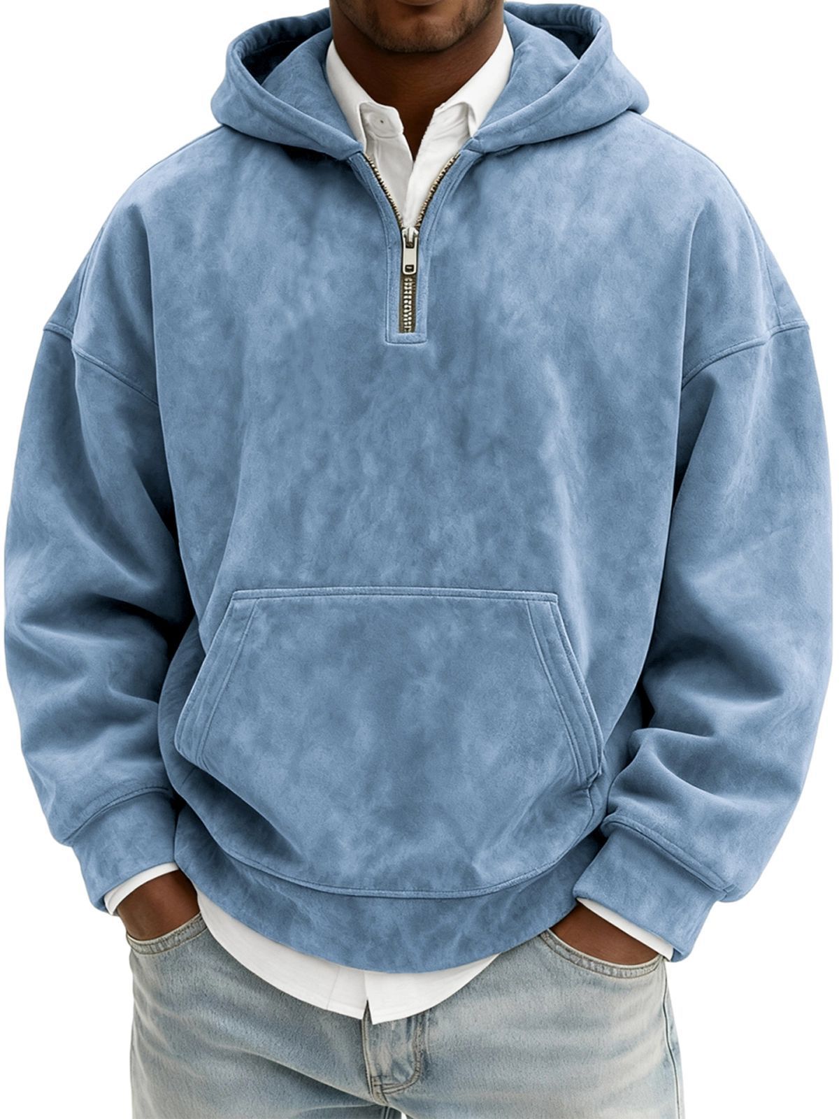 Men’s Half-Zip Fleece Hoodie – Casual Solid Color Pullover