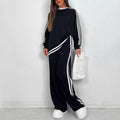 Casual Striped Trousers Long Sleeve Round Neck Suit
