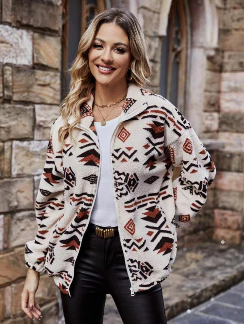 Bohemian Plush Zip Jacket with Pockets – Double-Sided Warm Cardigan