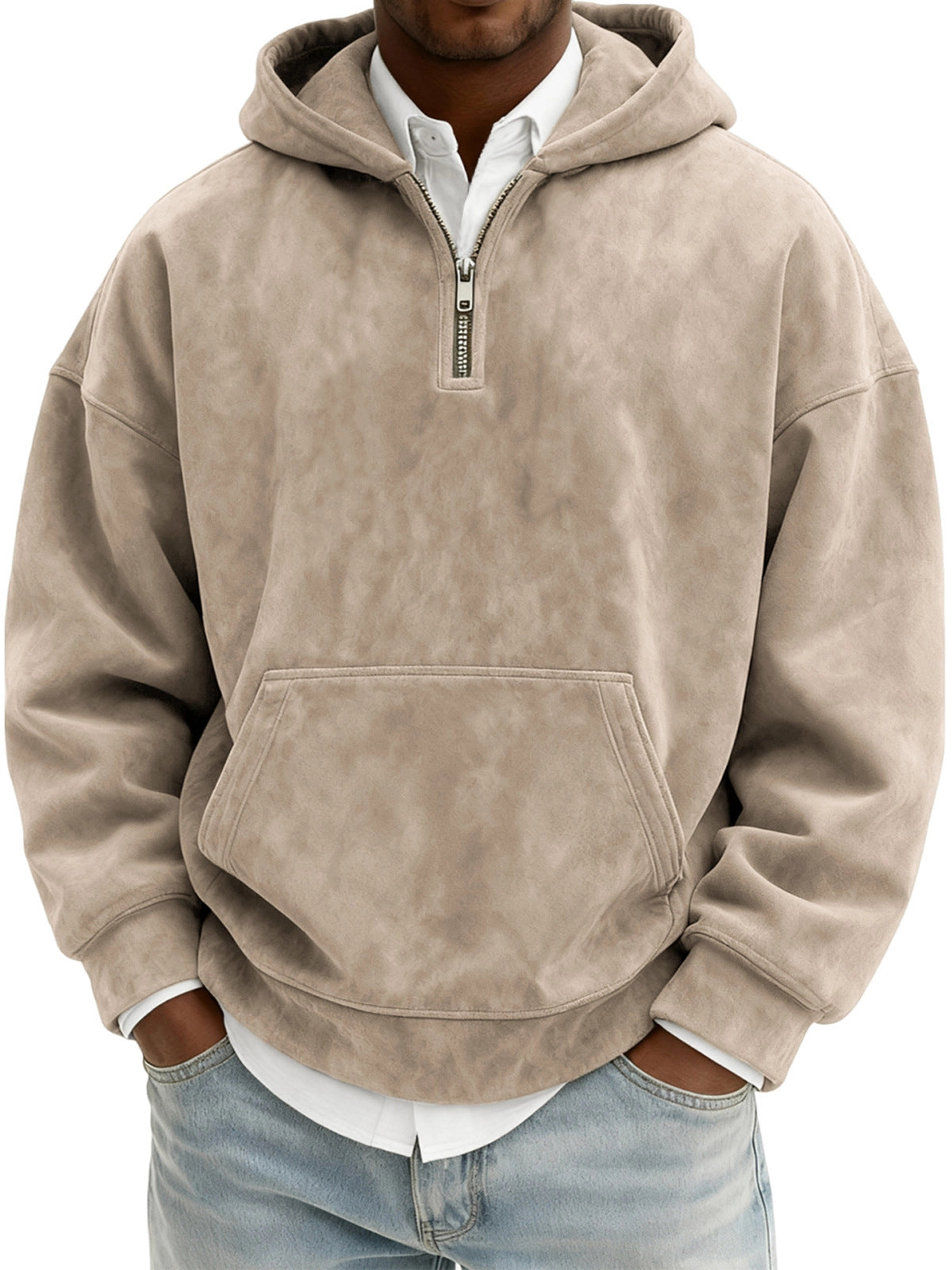 Men’s Half-Zip Fleece Hoodie – Casual Solid Color Pullover